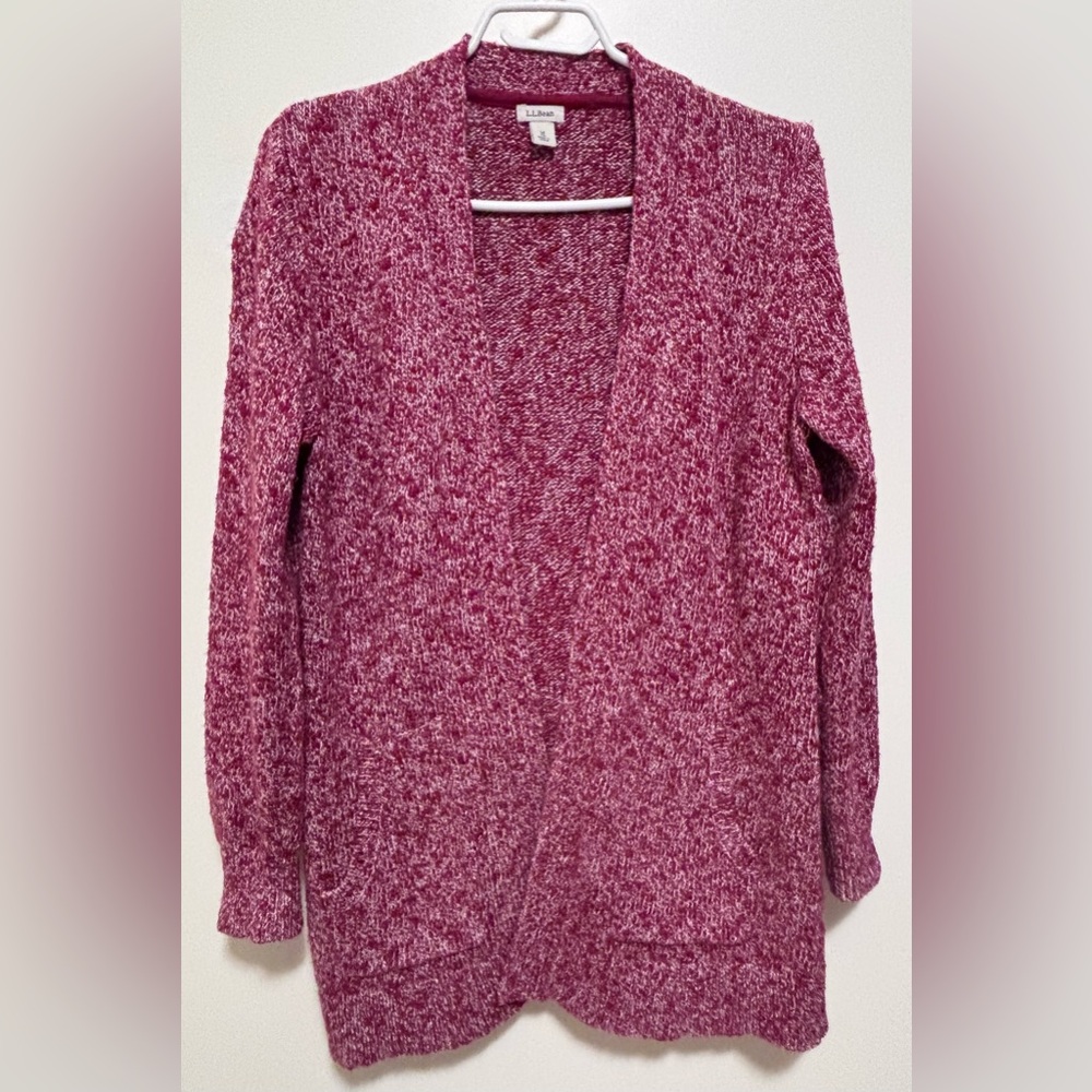 L.L. Bean Cotton Cardigan RED rag style open front with pockets size M